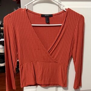 Forever 21 Women's Terracotta Ribbed Blouse